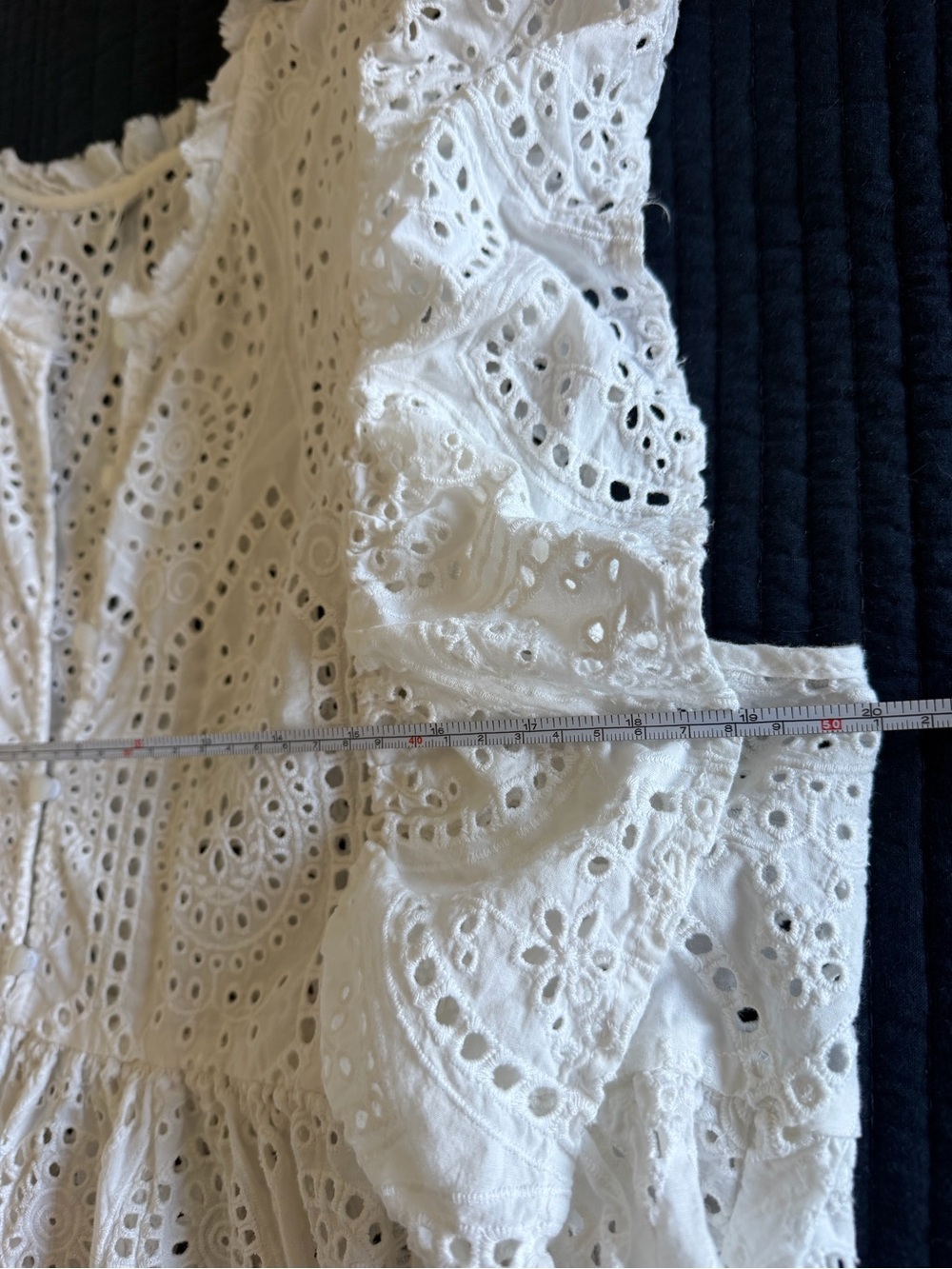 White Eyelet Ruffle Sleeve Women's Top - Picture 8 of 9
